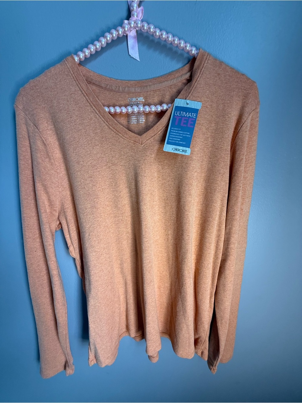 Cherokee Long Sleeve V-Neck Tee in soft orange